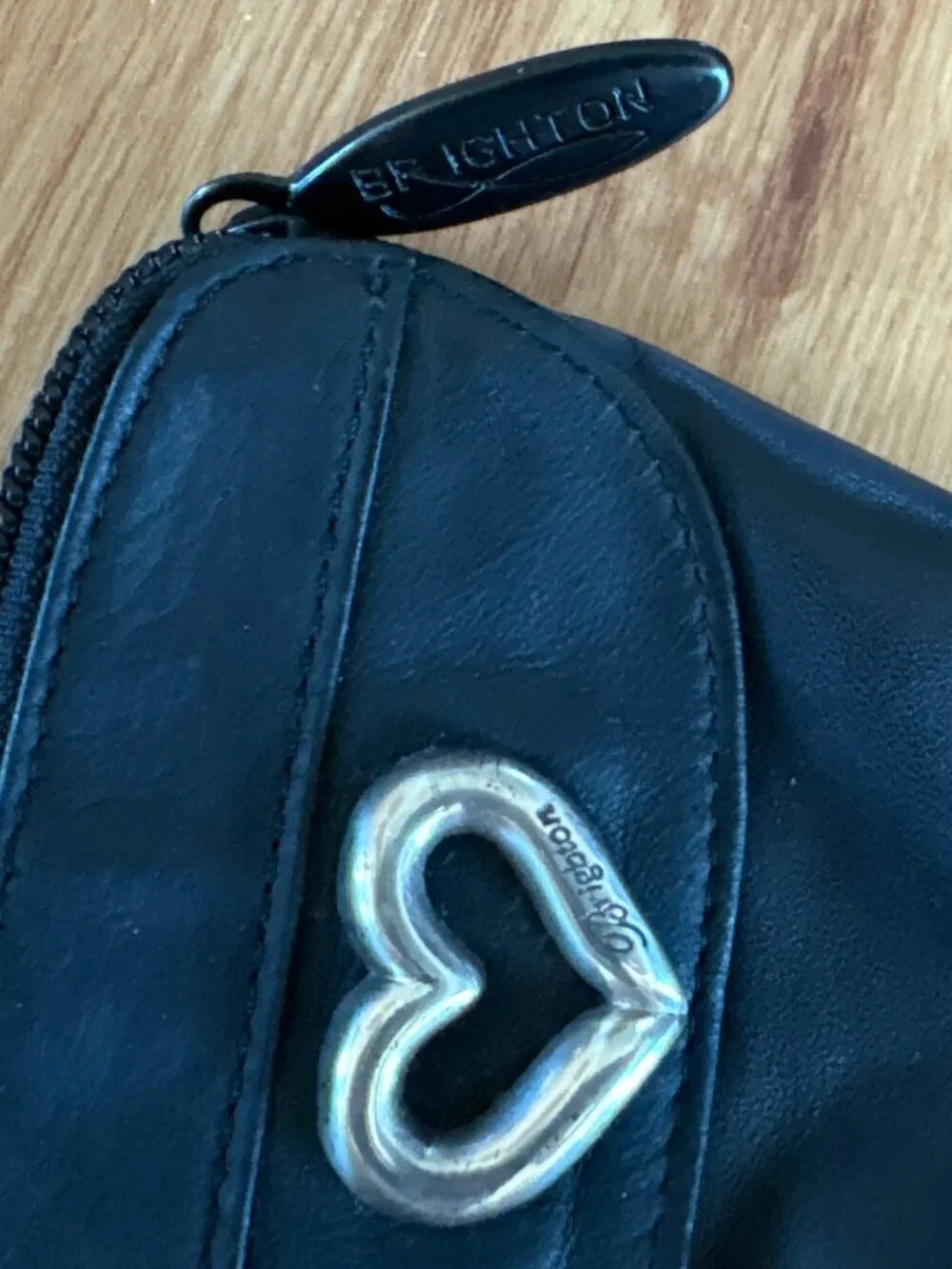 Brighton Small Black leather Metal Heart Emblem Coin Purse For Change or Cards